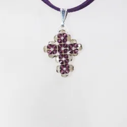 Pendant 30cm - Arabella-Purple Suedine - Pendant 30cm - Laiton argenté
